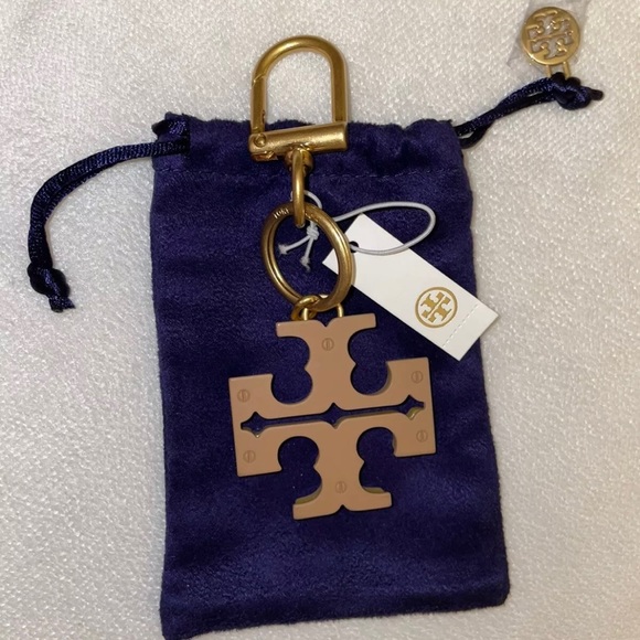 New! Tory Burch Stacked Resin 2 Sided Logo T Keychain/Bag Charm Tan/Shell Pink🎀 - Picture 5 of 12